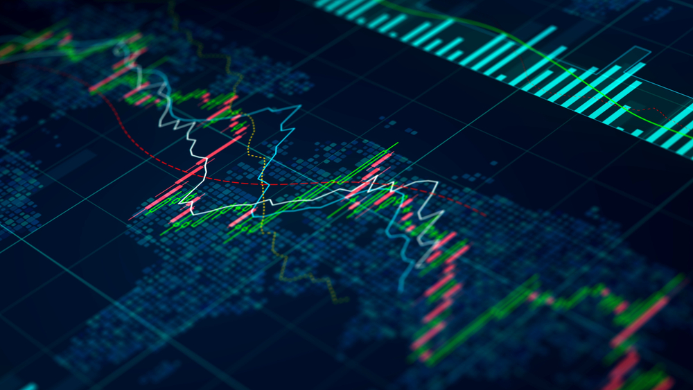 StockExchangeStatisticsOnScreenIndexPricesGrowingAndFalling