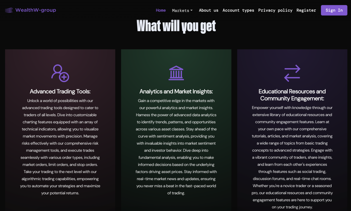 WealthW group home page screenshot